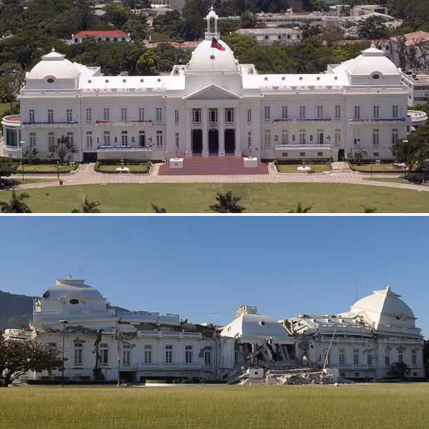 The presidential palace in Port-au-Prince is seen before and after the earthquake