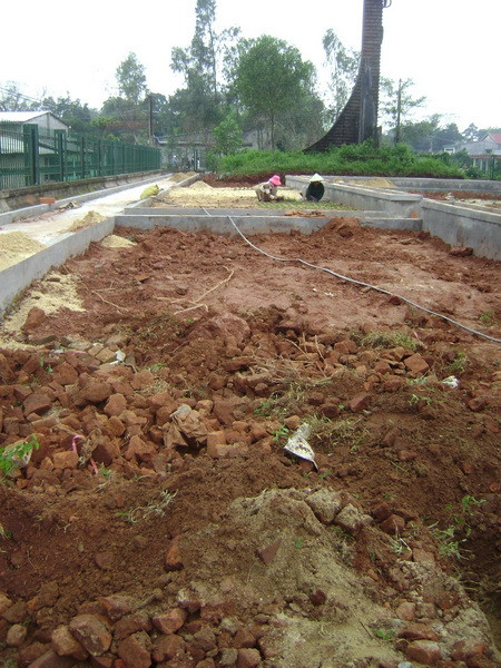 Một số gạch Chăm trong không gian di tích được công nhân đào bới vứt vương vãi, không được tu bảo đàn hoàn.