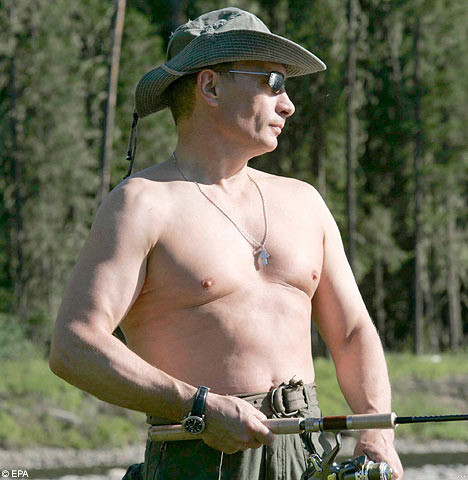Putin goes fishing in 2007 looking very inch the hardman Read more: http://www.dailymail.co.uk/news/worldnews/article-1255992/Action-man-Putin-King-wild-frontier-.html#ixzz0hRbGXw4Y