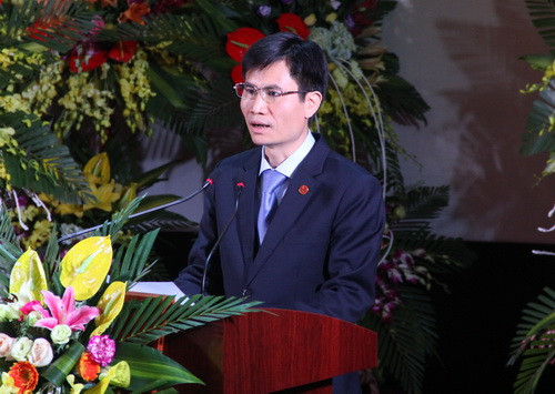 PGS.TS Nguyễn Quang Huy - Hiệu trưởng Trường Đại học Sư phạm Hà Nội 2 đọc Diễn văn kỷ niệm