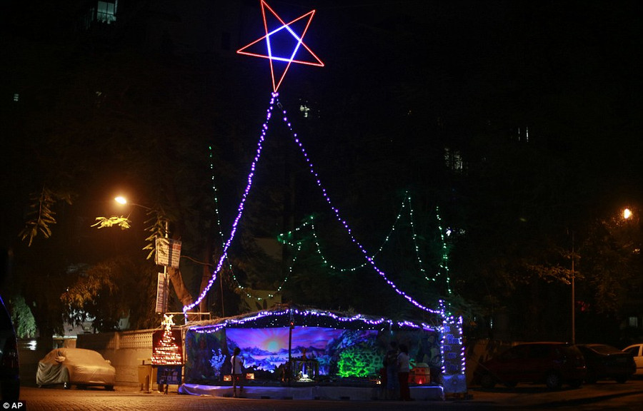 A display of Christmas lights is lit up in Mumbai, India. Though Hindus and Muslims comprise the majority of the country