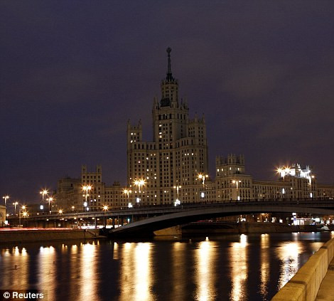 A view shows a Soviet era skyscraper on Kotelnicheskaya Embankment near the Moskva River in Moscow Read more: http://www.dailymail.co.uk/news/article-2123195/Earth-Hour-2012-Iconic-buildings-world-turn-lights-highlight-climate-change.html#ixzz1qkivzECd