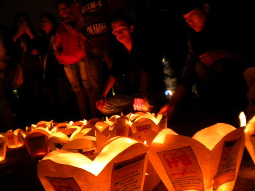 “Tôi và bạn hãy hành động vì môi trường xanh” đó là những thông điệp mà đông đảo bạn trẻ xứ Huế hưởng ứng Giờ Trái Đất trong tối 31.3 - ảnh: Song Linh