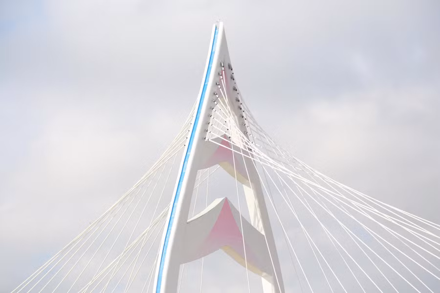 Cầu dây văng sông Hiếu (tỉnh Quảng Trị) được đầu tư hơn 200 tỷ đồng, có hình dạng búp sen.