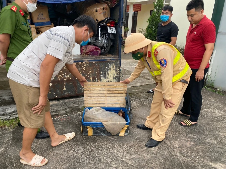 Lực lượng chức năng kiểm tra tang vật của vụ việc. Ảnh: Công an Quảng Ninh.