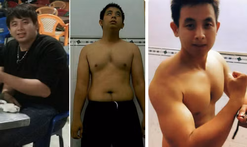 Minh trước và sau khi giảm gần 30 kg, thân hình săn chắc. Ảnh: P.B.M
