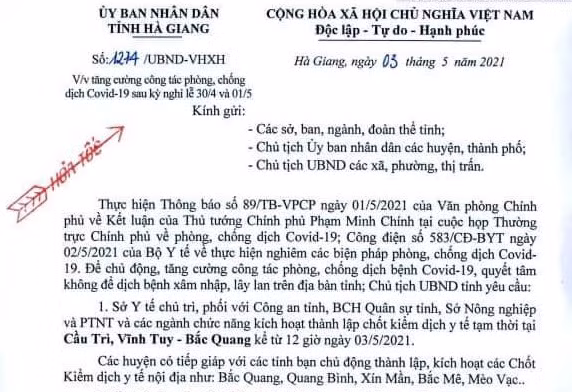 Hà Giang ra Văn bản hoả tốc yêu cầu dừng hoạt động dịch vụ karaoke, quán bar…từ 12h ngày 3/5