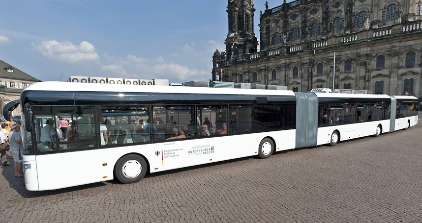 A super-long bendy bus is shown to public for the first time, in Dresden, Germany. The 30-metre long, 265-seater vehicle is thought to be the world’s longest bus.