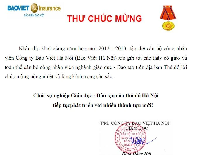 Thư chúc mừng