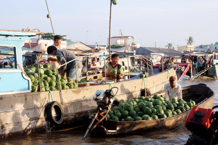 Các ghe nhỏ mua hàng từ những ghe lớn về bán tại chợ nhỏ