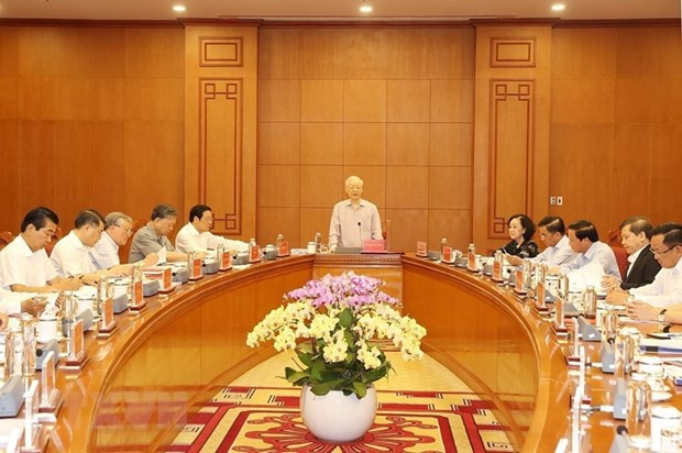 Tổng Bí thư Nguyễn Phú Trọng phát biểu chỉ đạo cuộc họp.(Ảnh: Trí Dũng/TTXVN)