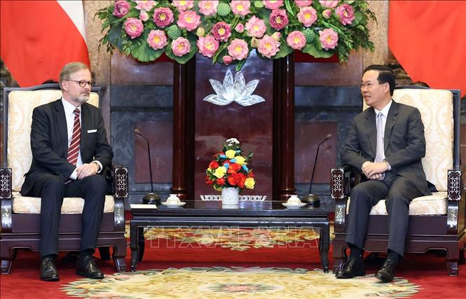 Chủ tịch nước Võ Văn Thưởng tiếp Thủ tướng Cộng hòa Séc Petr Fiala. Ảnh: Thống Nhất/TTXVN