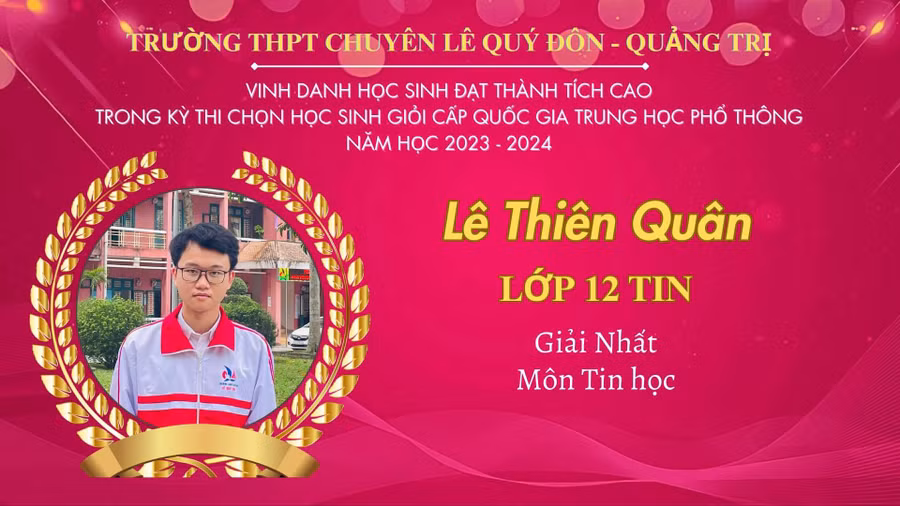 Quân là học sinh 3 năm liên tục đạt giải quốc gia, trong đó có 1 giải Nhất.