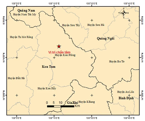 Trong một ngày Kon Tum xảy ra 7 trận động đất.