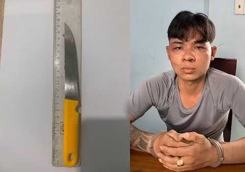 Phạm Ngọc Sơn cùng hung khí gây án.