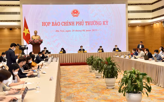 Buổi họp báo Chính phủ thường kỳ tháng 1/2022 diễn ra ngày 28/1 tại Hà Nội, ngày làm việc cuối cùng trước kỳ nghỉ Tết Nguyên đán Nhâm Dần - Ảnh: VGP.