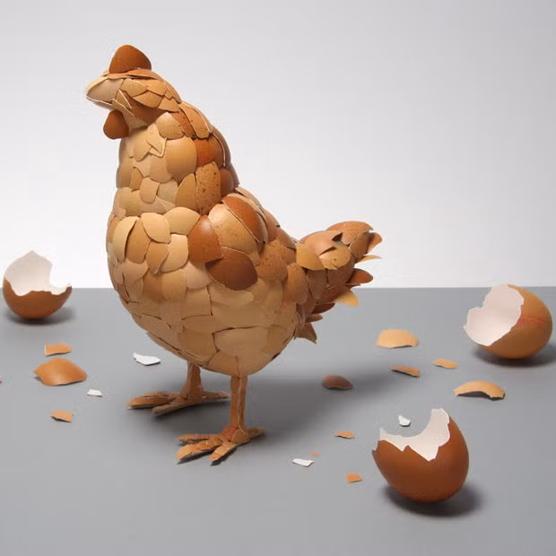 Which came first, the chicken or the egg? In this case, definitely the egg. Artist Kyle Bean has created a sculpture of a hen made from eggs. The Brighton-based designer says: 