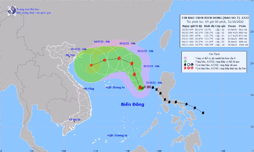 Hình ảnh mới nhất về đường đi của bão số 7.