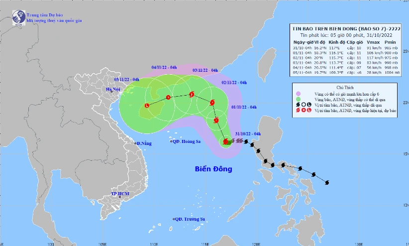 Hình ảnh mới nhất về đường đi của bão số 7.