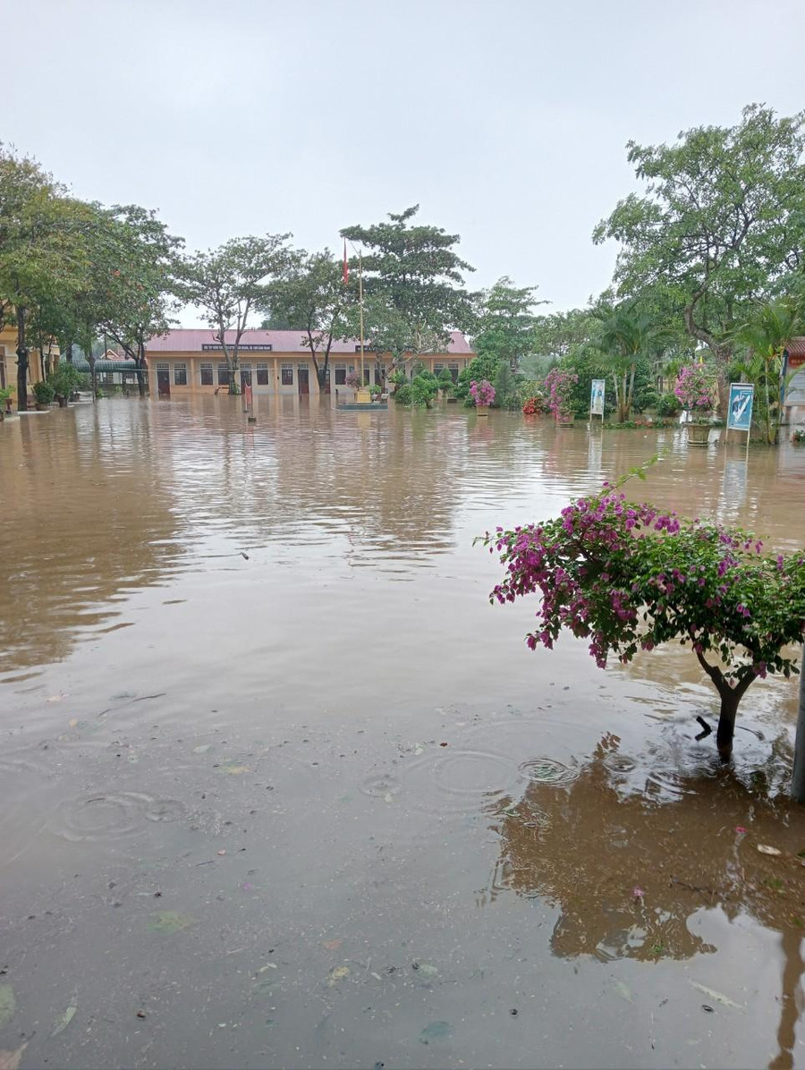 Cô giáo Nguyễn Thị Thúy Hạnh – Hiệu trưởng Trường Tiểu học và Trung học cơ sở Hải Vĩnh cho biết, mưa lũ đã gây ngập lụt tất cả các điểm trường. Trong đó, phòng học bị ngập nước hơn 20 cm, sân trường ngập hơn 60 cm. Cô giáo Nguyễn Thị Thúy Hạnh – Hiệu trưởng Trường Tiểu học và Trung học cơ sở Hải Vĩnh cho biết, mưa lũ đã gây ngập lụt tất cả các điểm trường. Trong đó, phòng học bị ngập nước hơn 20 cm, sân trường ngập hơn 60 cm.