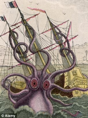 Giant squid are thought to be the inspiration for the mythical kraken which could attack and sink ships Read more: http://www.dailymail.co.uk/sciencetech/article-2258535/Scientists-film-elusive-giant-squid-time-Japanese-crew-records-creature-natural-habitat.html#ixzz2HRxlA14n Follow us: @MailOnline on Twitter | DailyMail on Facebook