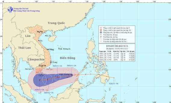 Cơn bão số 1 đổ vào biển Đông