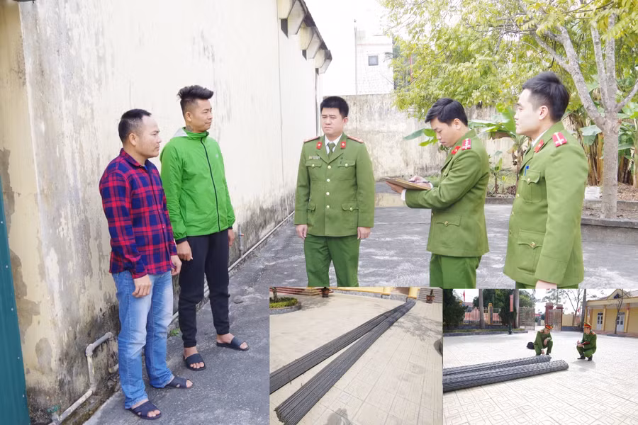 Hai đối tượng cùng tang vật của vụ án. Ảnh: Công an Hà Nam