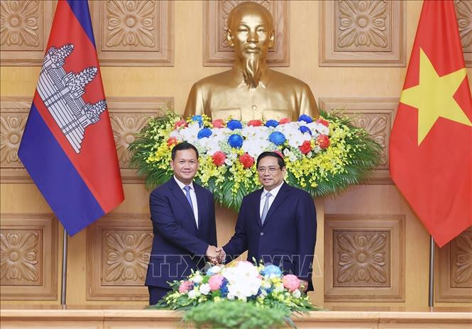 Thủ tướng Phạm Minh Chính và Thủ tướng Campuchia Samdech Hun Manet. Ảnh: Dương Giang/TTXVN Thủ tướng Phạm Minh Chính và Thủ tướng Campuchia Samdech Hun Manet. Ảnh: Dương Giang/TTXVN