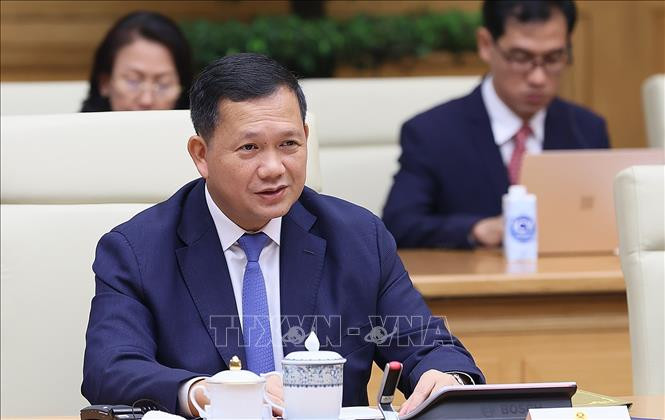 Thủ tướng Campuchia Hun Manet phát biểu. Ảnh: Dương Giang/TTXVN Thủ tướng Campuchia Hun Manet phát biểu. Ảnh: Dương Giang/TTXVN