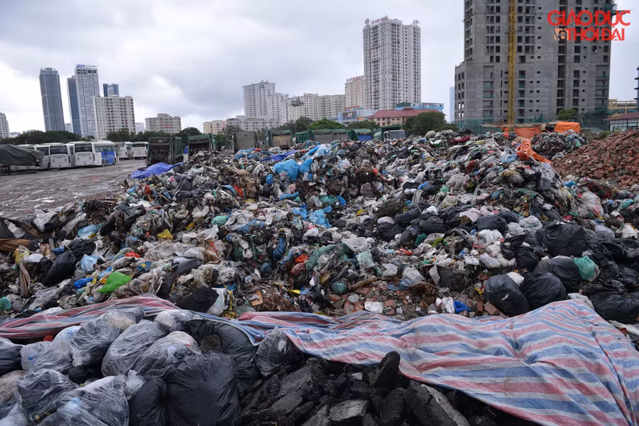 Bãi rác tạm nằm trên khu đất trống thuộc dự án đô thị mới Cầu Giấy