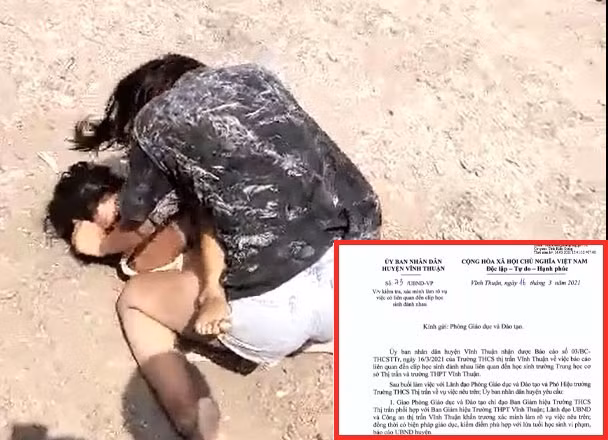 UBND huyện Vĩnh Thuận yêu cầu cơ quan chức năng khẩn trương làm rõ và có biện pháp kiểm điểm, giáo dục liên quan đến vụ việc 2 nữ sinh đánh nhau.