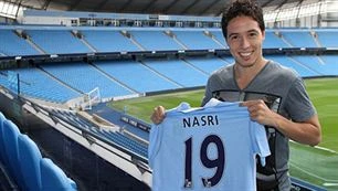 Samir Nasri trong buổi ra mắt CLB Man City