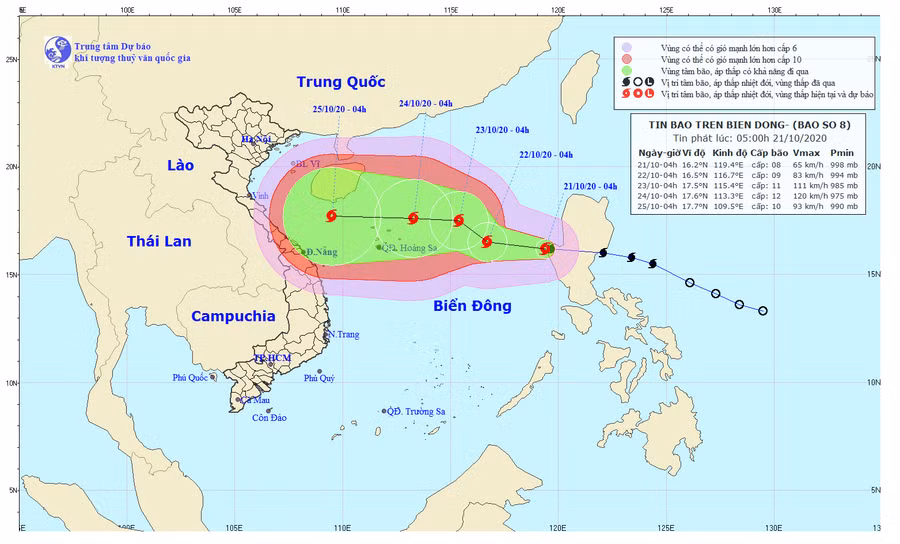 Đường đi của cơn bão số 8 - Saudel. Ảnh: Trung tâm Khí tượng Thủy văn Quốc gia