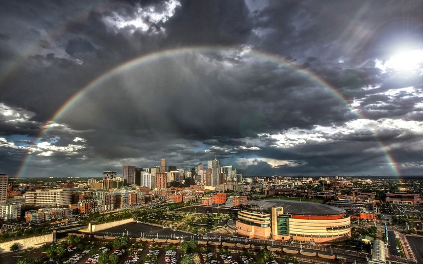 A double rainbow arches over Denver, Colorado in this picture captured by amateur photographer Greg Thow, 47. He rushed up 20 flights of stairs of an observation tower to bag the photo. He says: 