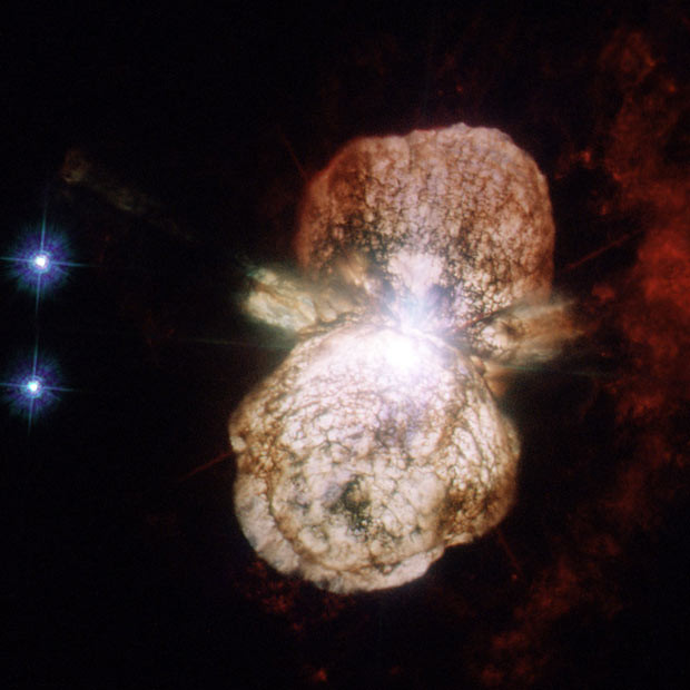 This image shows the death of a star. Looking like something from a sci-fi movie, it shows the binary star system Eta Carinae as it throws out huge clouds of matter in a non-uniform dumbbell shape. The newest image, released on 20 February, is the most detailed and clearest image of a dying star, according to NASA. Eta Carinae is not only interesting because of its past, but also because of its future. It is one of the closest stars to Earth that is likely to explode in a supernova in the relatively near future (though in astronomical timescales the 