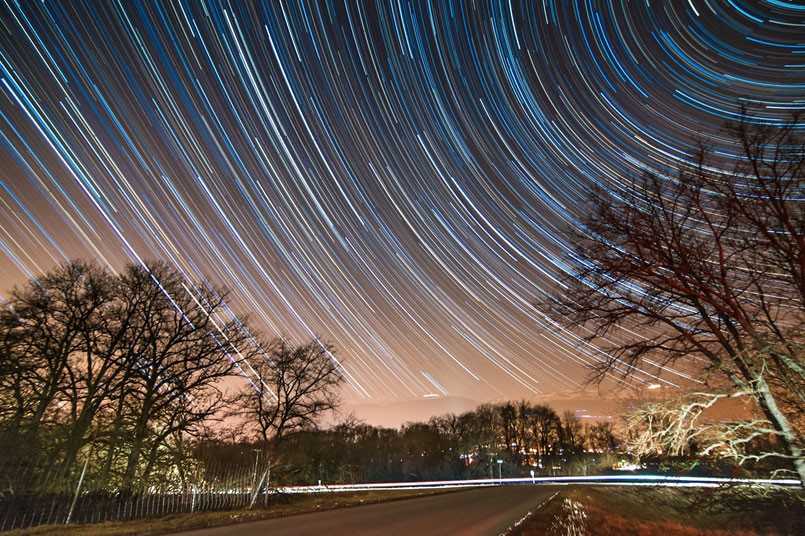 Telegraph reader Vlad Lapadatescu writes: This photo was created from stacking 234 photos. Each exposure was 30 seconds long. It clearly shows the apparent motion of the stars around the north and south celestial pole. Some stars appear blue while some appear yellow or orange. Stars around the celestial equator travel in a straight line, while others have paths that are bent. You can clearly see in this photo that the top right stars are bent inward (towards the celestial north pole) while the lower left have an opposite bend outward (towards the celestial south pole). If you have a photograph you’d like us to consider for a picture gallery, please email it to mypic@telegraph.co.uk, supplying a little info on where and when the picture was taken.