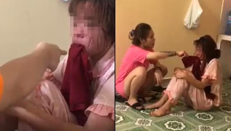 Hình ảnh thiếu nữ bị nhóm bạn hành hạ ở Thái Bình.