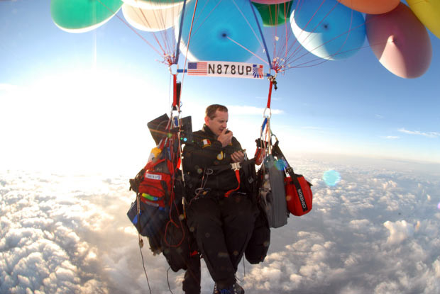 Jonathan Trappe has become the first person to cross the Alps using helium-filled balloons as his method of transport. The 38-year-old from Raleigh, North Carolina in the US, took almost 12 hours to make the historic crossing, around half of which was completed in the dark. The trained pilot, who last year crossed the English Channel using helium-filled balloons, began his journey in Gap, South East France, where he filled 54 balloons with helium and took off into the night, taking a path westward over the French Alps