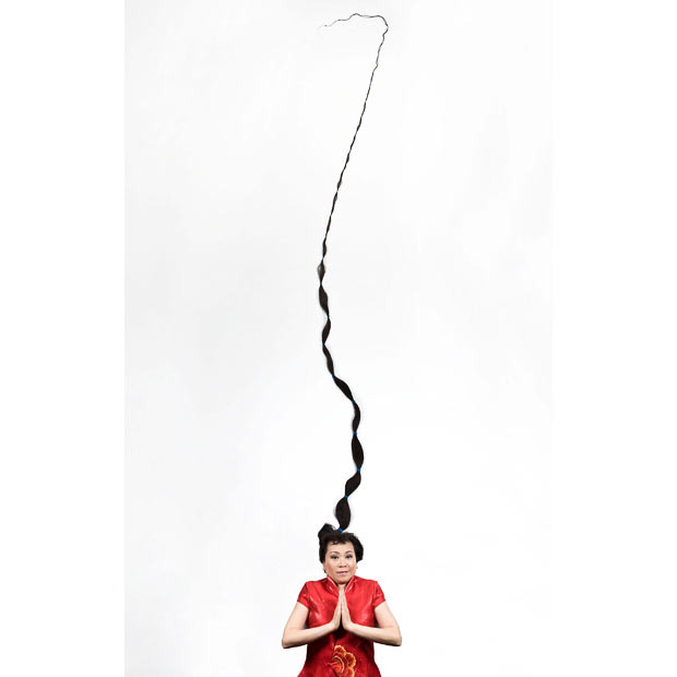 The world’s longest documented hair belongs to Xie Qiuping (China) at 5.627 m (18 ft 5.54 in) when measured on May 8, 2004. She has been growing her hair since 1973 from the age of 13
