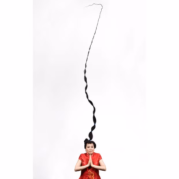 The world’s longest documented hair belongs to Xie Qiuping (China) at 5.627 m (18 ft 5.54 in) when measured on May 8, 2004. She has been growing her hair since 1973 from the age of 13