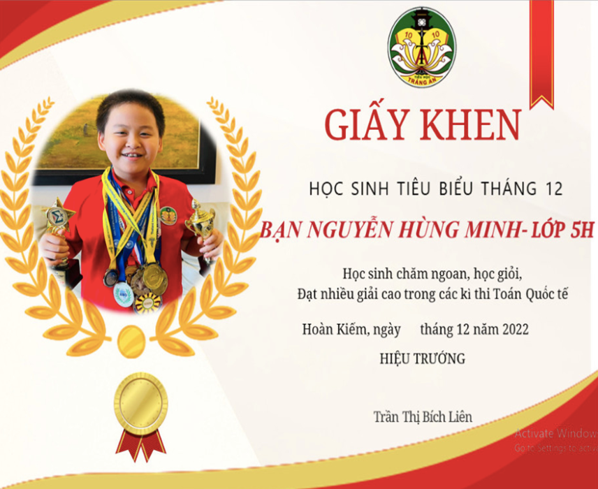 Em Nguyễn Hùng Minh là niềm tự hào của gia đình và trường TH Tràng An. Em Nguyễn Hùng Minh là niềm tự hào của gia đình và trường TH Tràng An.