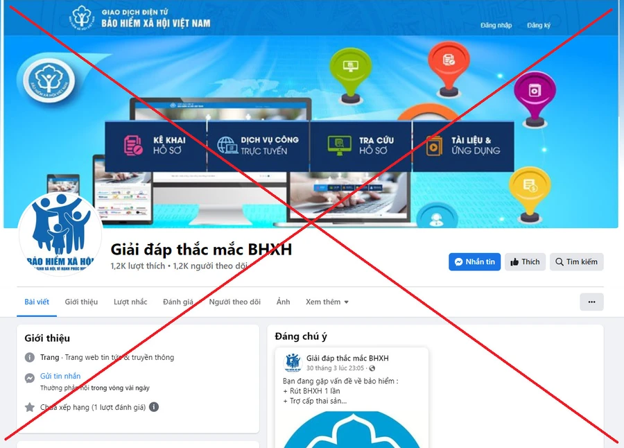 Fanpage Facebook giả mạo BHXH Việt Nam.