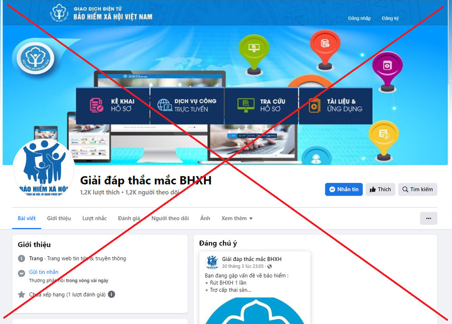 Fanpage Facebook giả mạo BHXH Việt Nam.
