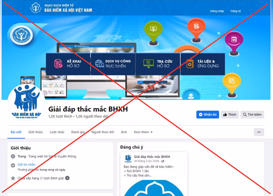 Fanpage Facebook giả mạo BHXH Việt Nam.