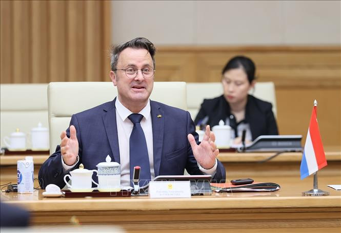 Thủ tướng Đại Công quốc Luxembourg Xavier Bettel phát biểu tại cuộc hội đàm. Ảnh: Dương Giang/TTXVN Thủ tướng Đại Công quốc Luxembourg Xavier Bettel phát biểu tại cuộc hội đàm. Ảnh: Dương Giang/TTXVN