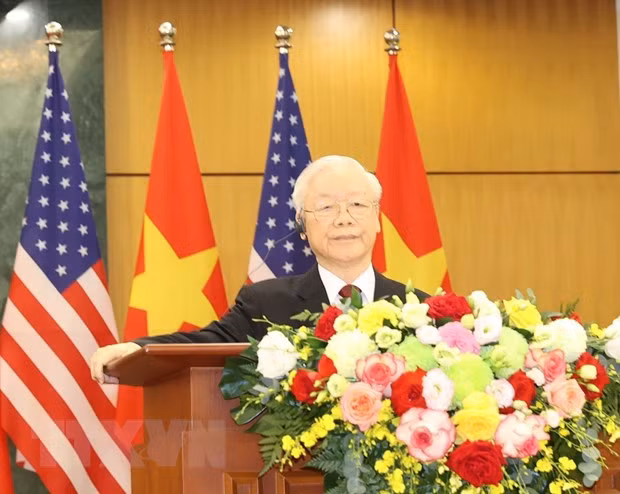 Tổng Bí thư Nguyễn Phú Trọng phát biểu tại cuộc họp báo chung. (Ảnh: Trí Dũng/TTXVN)