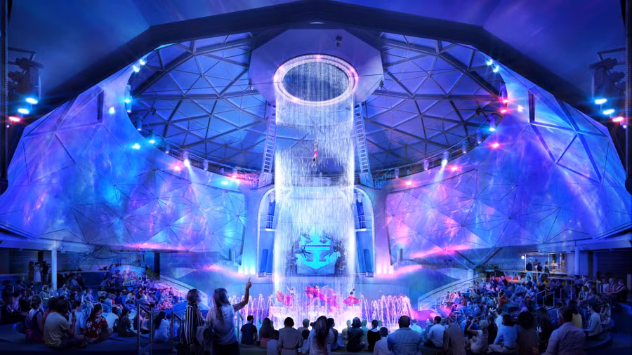 AquaDome – địa điểm giải trí đầy nghệ thuật và công nghệ tiên tiến với bể bơi biến hình, trình chiếu hiện đại cùng những màn trình diễn dưới nước. Ảnh: Royal Caribbean International.