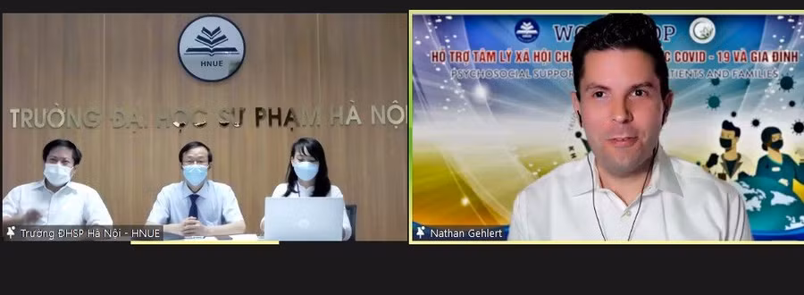 GS.TS Nathan Gehlert (bên phải) chia sẻ một số thông tin về chăm sóc tâm lý cho nhân viên y tế và người chăm sóc bệnh nhân Covid – 19