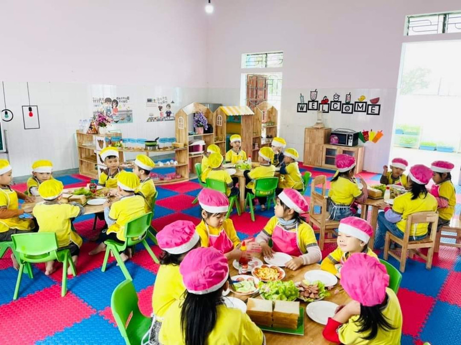 Giờ học của trẻ Trường MN Nghi Hòa, tỉnh Nghệ An.