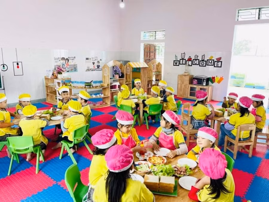 Giờ học của trẻ Trường MN Nghi Hòa, tỉnh Nghệ An.